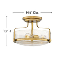 Harper 14.5" Semi-Flush Mount - Brass - Clear Seedy Glass