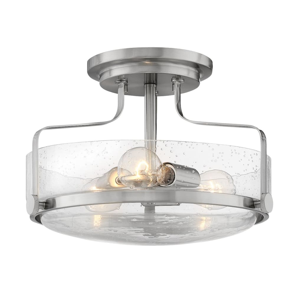 Harper 14.5" Semi-Flush Mount - Brushed Nickel - Clear Seedy Glass