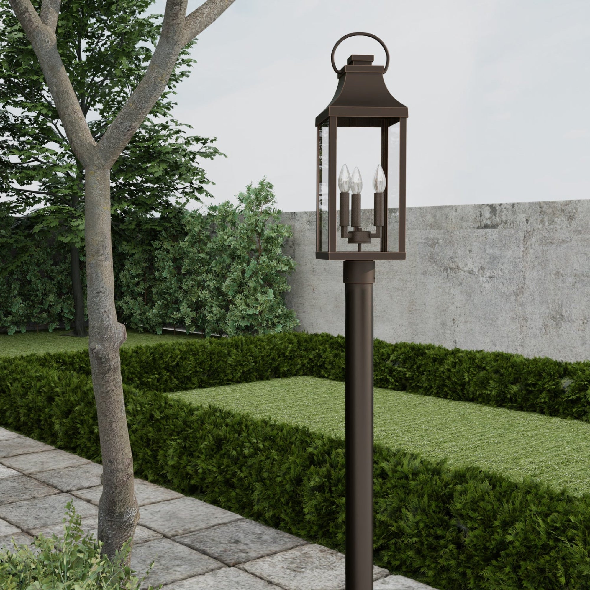 Bradford Ocean-Side Post Lantern - Oiled Bronze - Rust and Fade