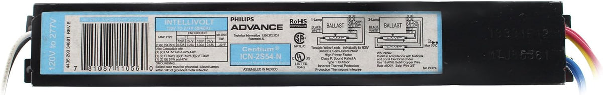Phillips Advance ICN-2S54-N Centium Ballast, 2-Lamp, F54T5HO, 54W T5HO, 120/277V