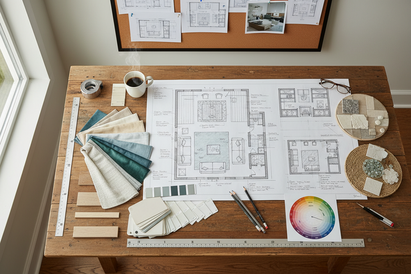 interior design sketches and swatches