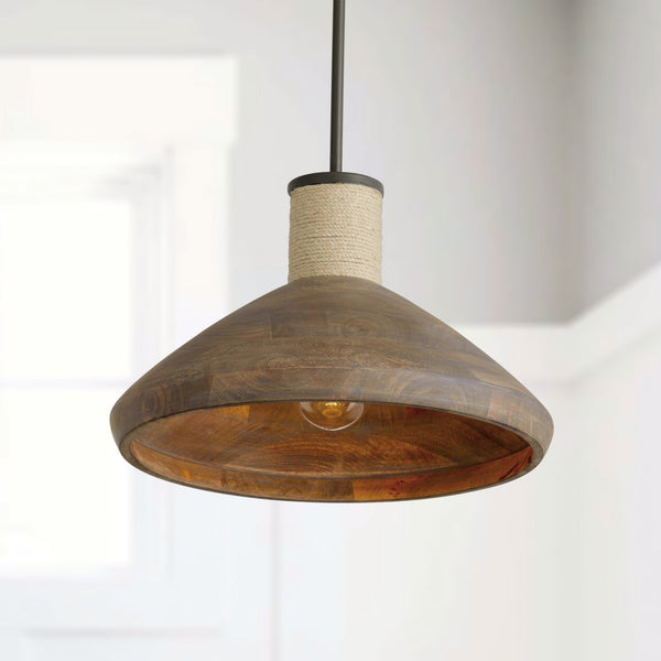 Capital Lighting Jacob 1 Light Wood Cone Pendant 340313YG Coastal Lighting