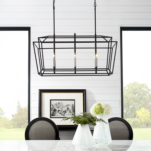 Quorum Monument 6 Light Linear Chandelier - Noir 8507-6-69 Coastal Lighting