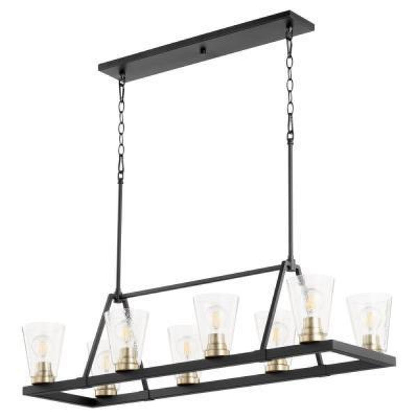 Quorum Paxton 8 Light Linear Chandelier with Glass - NR/AGB 83-8-6980 Coastal Lighting